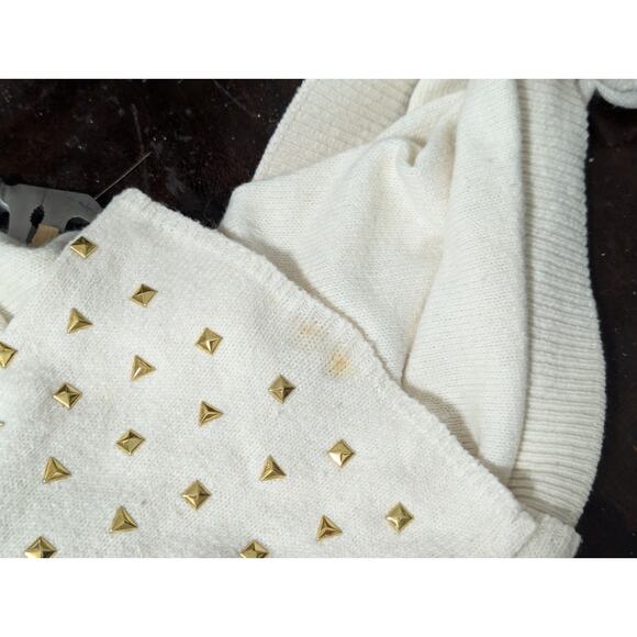 MICHAEL KORS! VANILLA CREAM BELL SLEEVE GOLD STUDDED SCOOP SWEATER! SZ XL - Picture 9 of 10